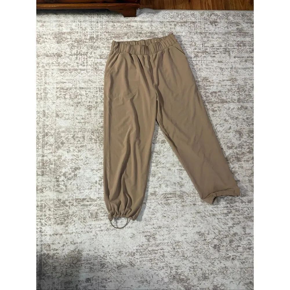 Z by Zella Women's Elastic Waist Drawcord Hem Pull On Ankle Pants Beige Sz Small